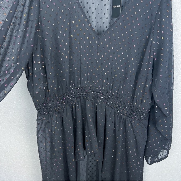 Torrid NWT Chiffon Rainbow Clip Dot Top, Black 3X - Whimsigoth, Semi-Sheer Shirt - Picture 8 of 12